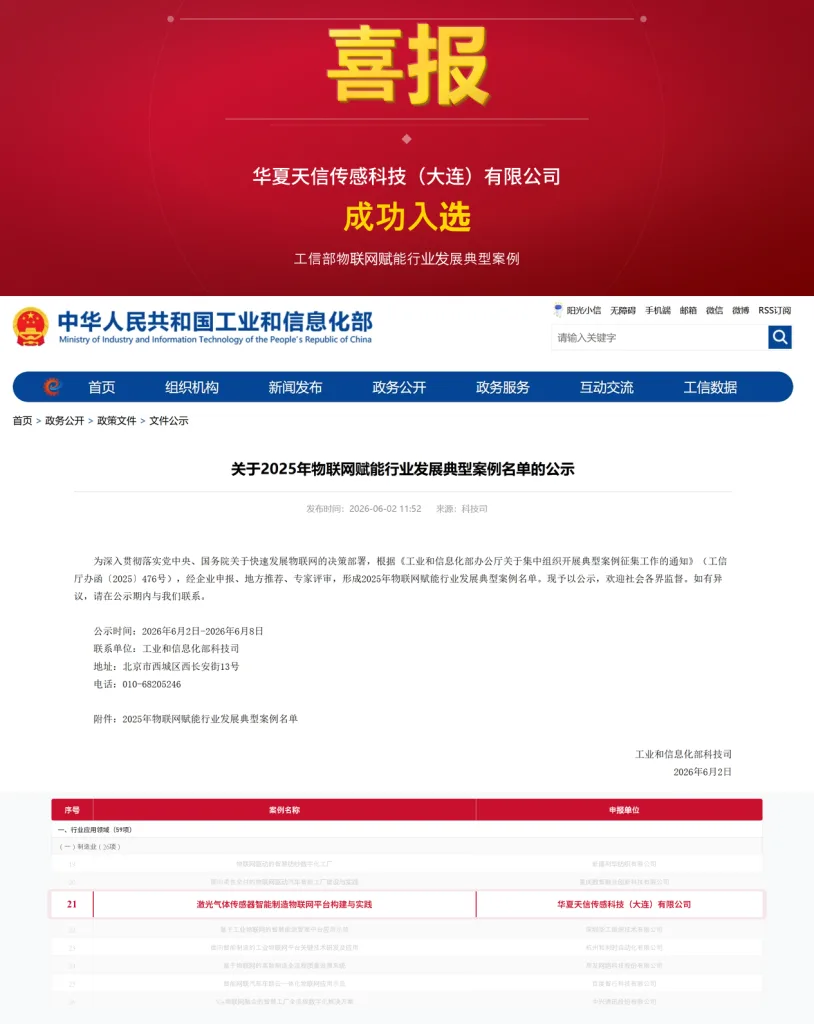 工信部2025年物联网赋能行业发展典型案例华夏天信传感科技入选信息